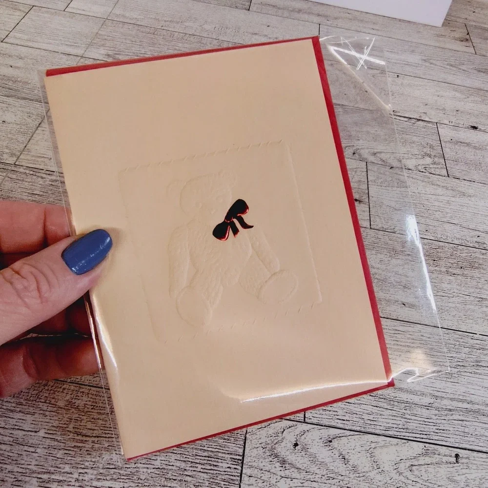 Embossed Teddy Bear‎ Blank Note Card Made in USA Any Occasion Red Envelope